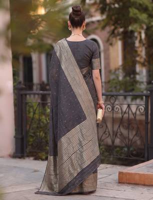 grey silk blend saree for women festive party ethnic wear 3