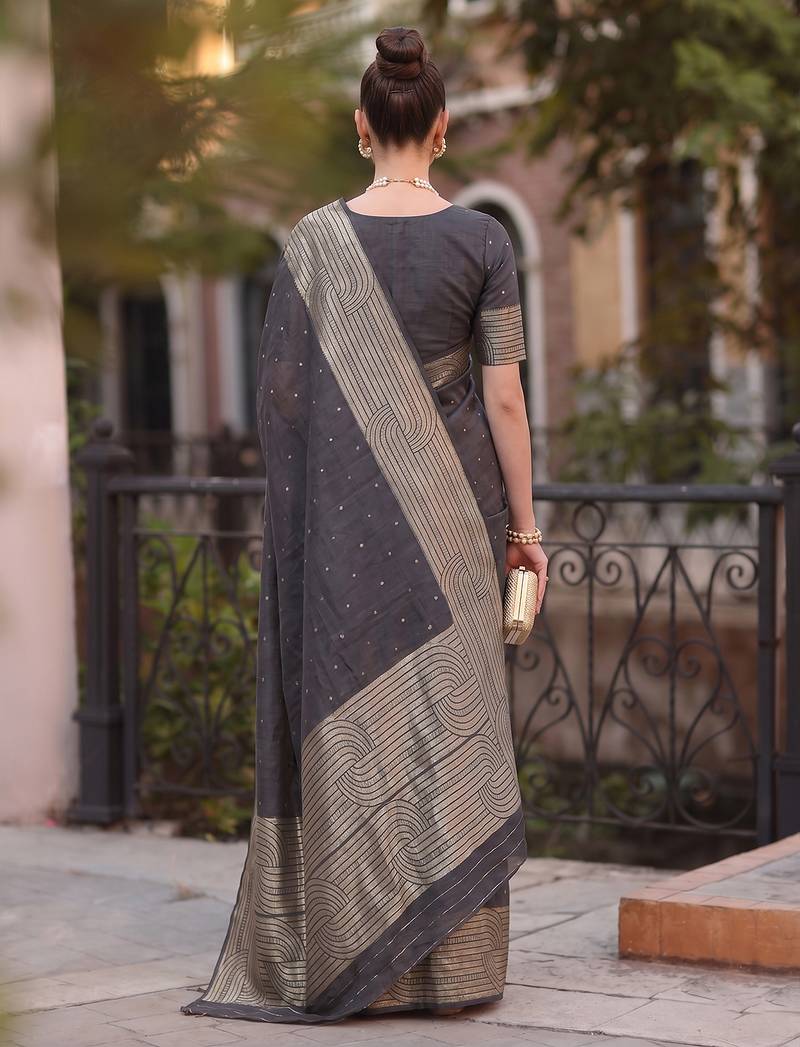 grey silk blend saree for women festive party ethnic wear