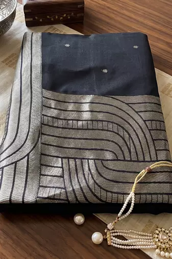 grey silk blend saree for women festive party ethnic wear