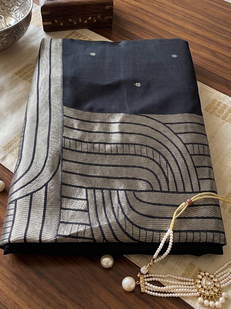 grey silk blend saree for women festive party ethnic wear