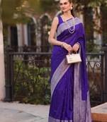 navy blue silk blend saree for women festive wedding wear