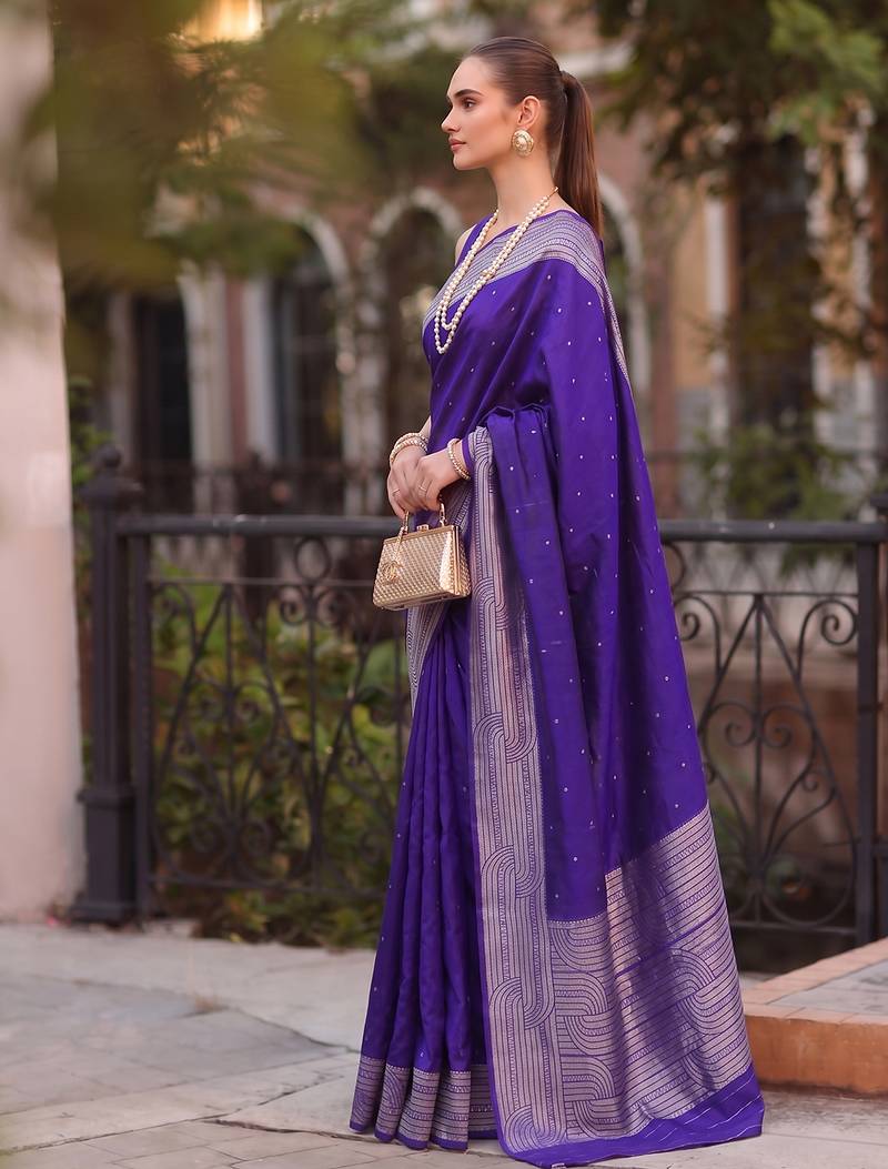 navy blue silk blend saree for women festive wedding wear