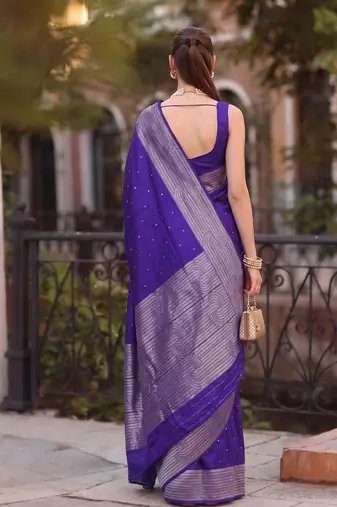 navy blue silk blend saree for women festive wedding wear