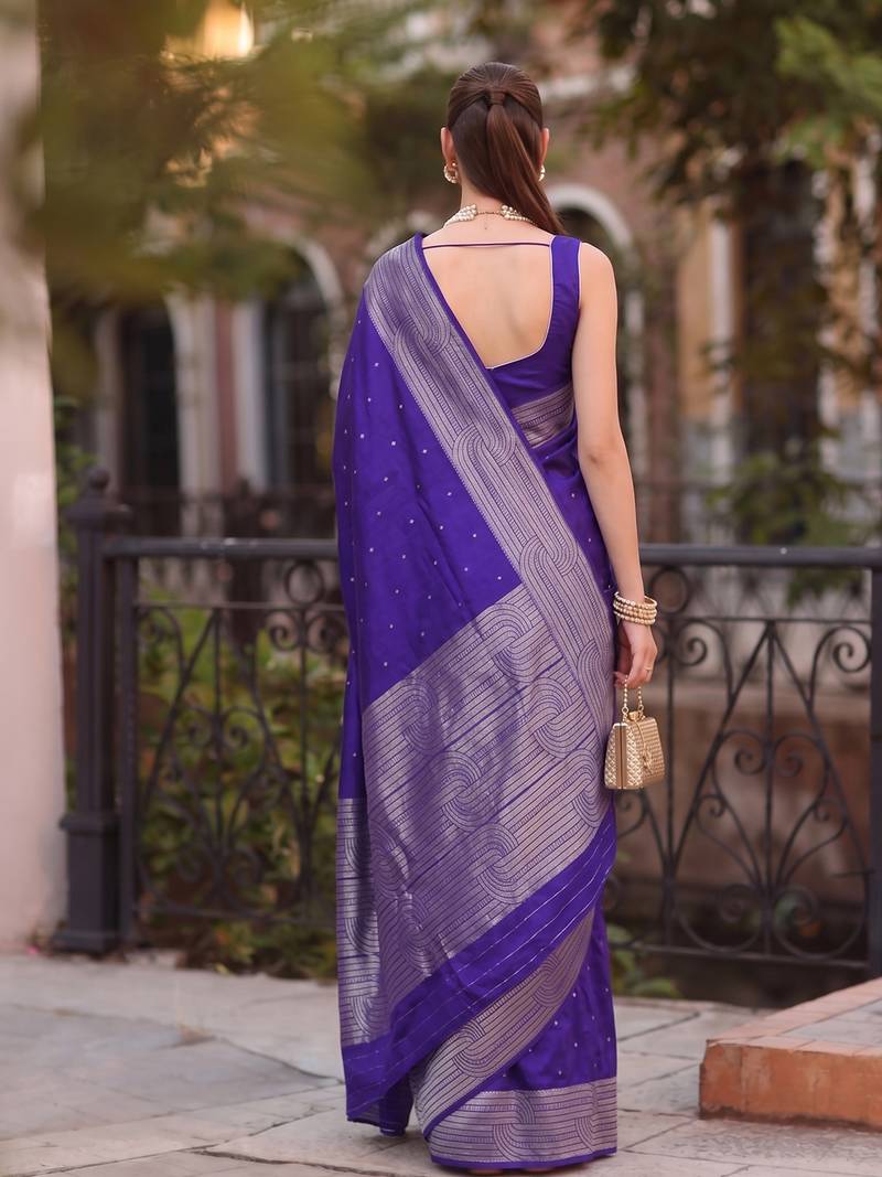 navy blue silk blend saree for women festive wedding wear