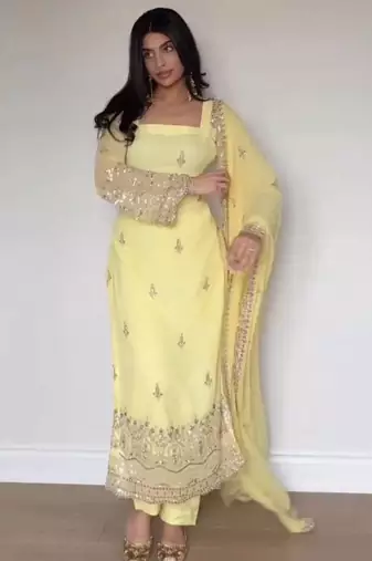 Embroidery Faux Georgette Fabric Straight Kurta Pant and Dupatta Set