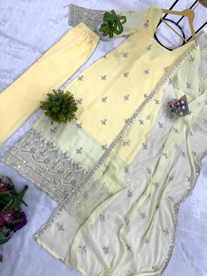 Embroidery Faux Georgette Fabric Straight Kurta Pant and Dupatta Set 3