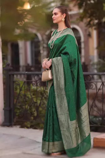 green silk blend saree for women festive party ethnic wear