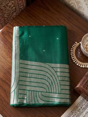 green silk blend saree for women festive party ethnic wear 4