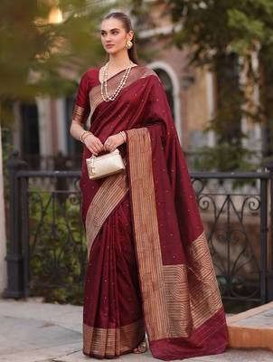 maroon silk blend saree for women festive wedding ethnic wear 1