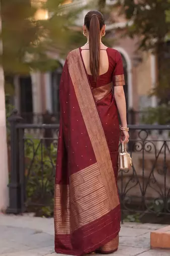 maroon silk blend saree for women festive wedding ethnic wear