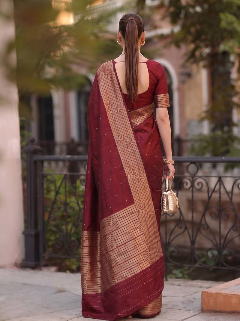 maroon silk blend saree for women festive wedding ethnic wear