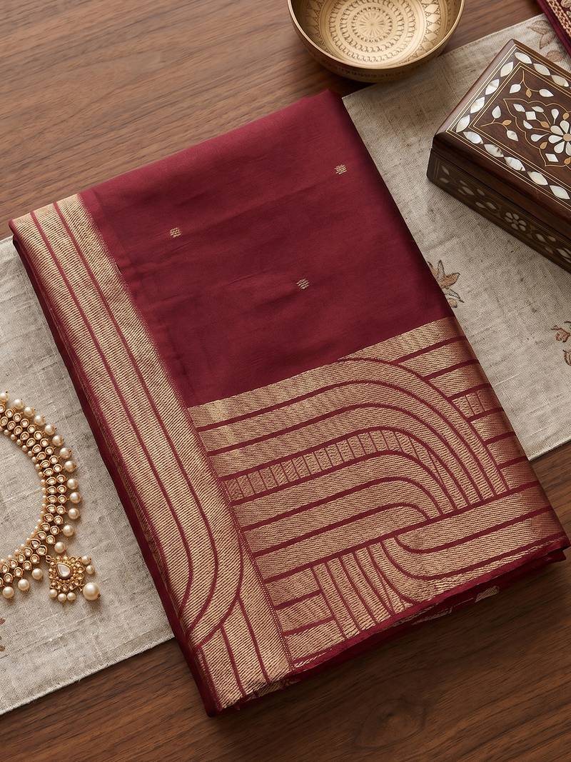 maroon silk blend saree for women festive wedding ethnic wear
