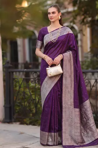 purple silk blend saree for women festive party wedding wear