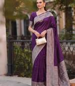 purple silk blend saree for women festive party wedding wear