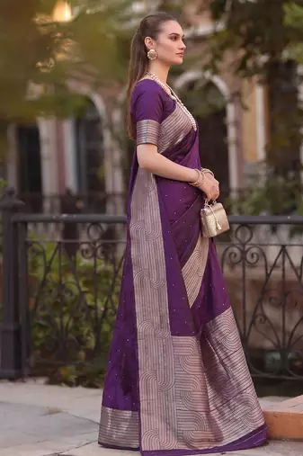 purple silk blend saree for women festive party wedding wear