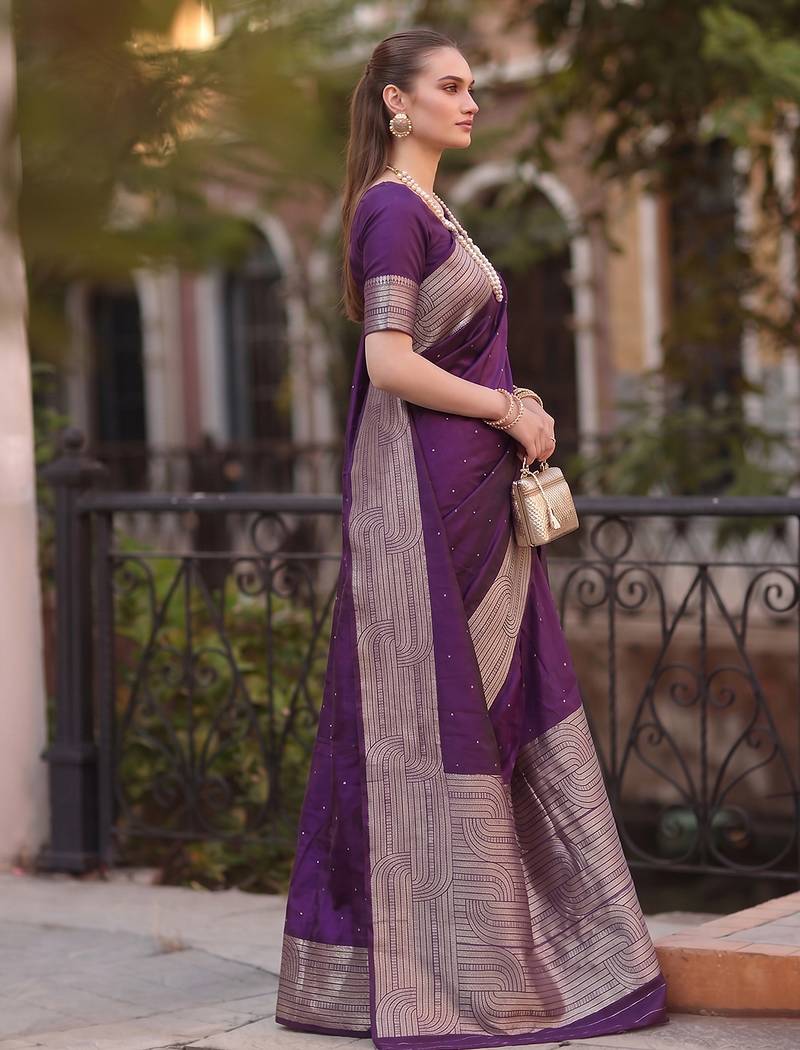 purple silk blend saree for women festive party wedding wear