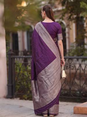 purple silk blend saree for women festive party wedding wear 3