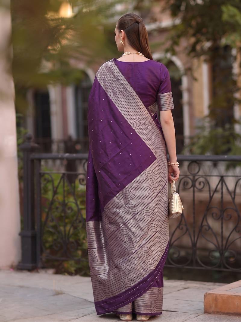 purple silk blend saree for women festive party wedding wear