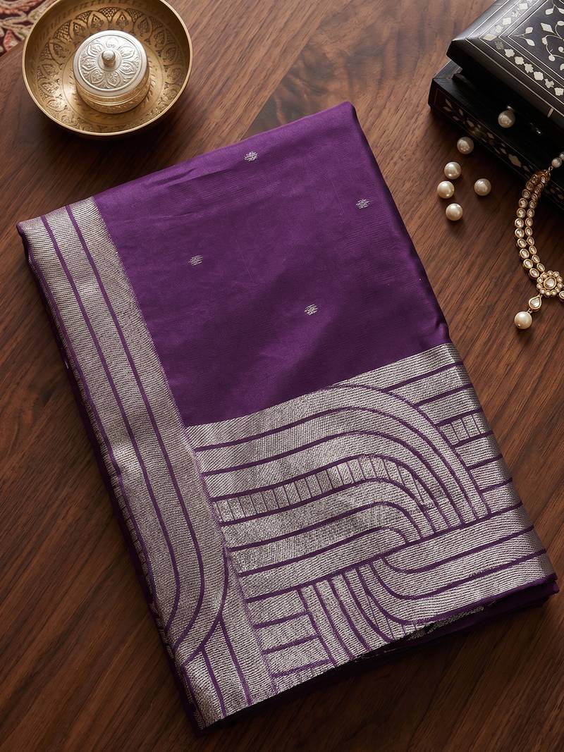 purple silk blend saree for women festive party wedding wear