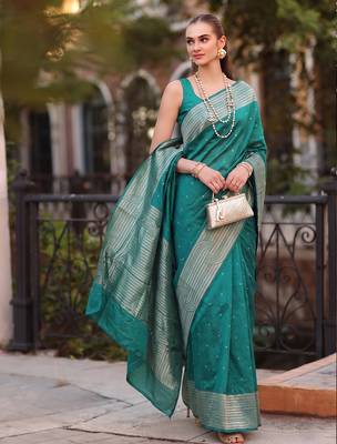 teal silk blend saree for women festive party ethnic wear 1