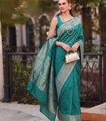 teal silk blend saree for women festive party ethnic wear