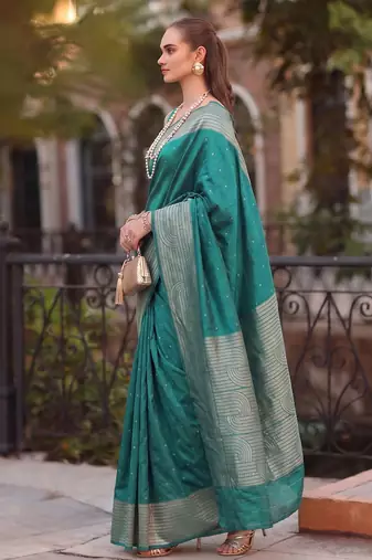 teal silk blend saree for women festive party ethnic wear
