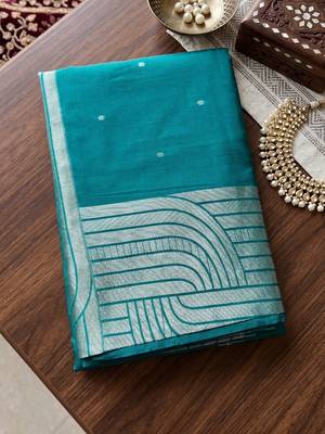 teal silk blend saree for women festive party ethnic wear 4
