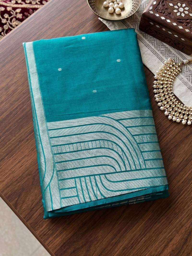 teal silk blend saree for women festive party ethnic wear