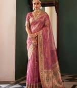 rose pink tissue silk blend saree for women festive party wedding wear