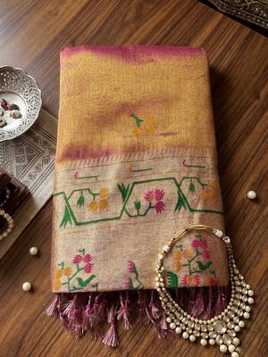 rose pink tissue silk blend saree for women festive party wedding wear 4