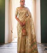 beige tissue silk blend saree for women festive party wedding wear