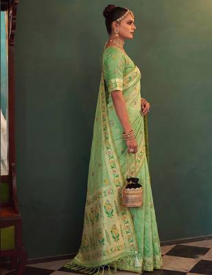 green tissue silk blend saree for women festive party wedding wear 2