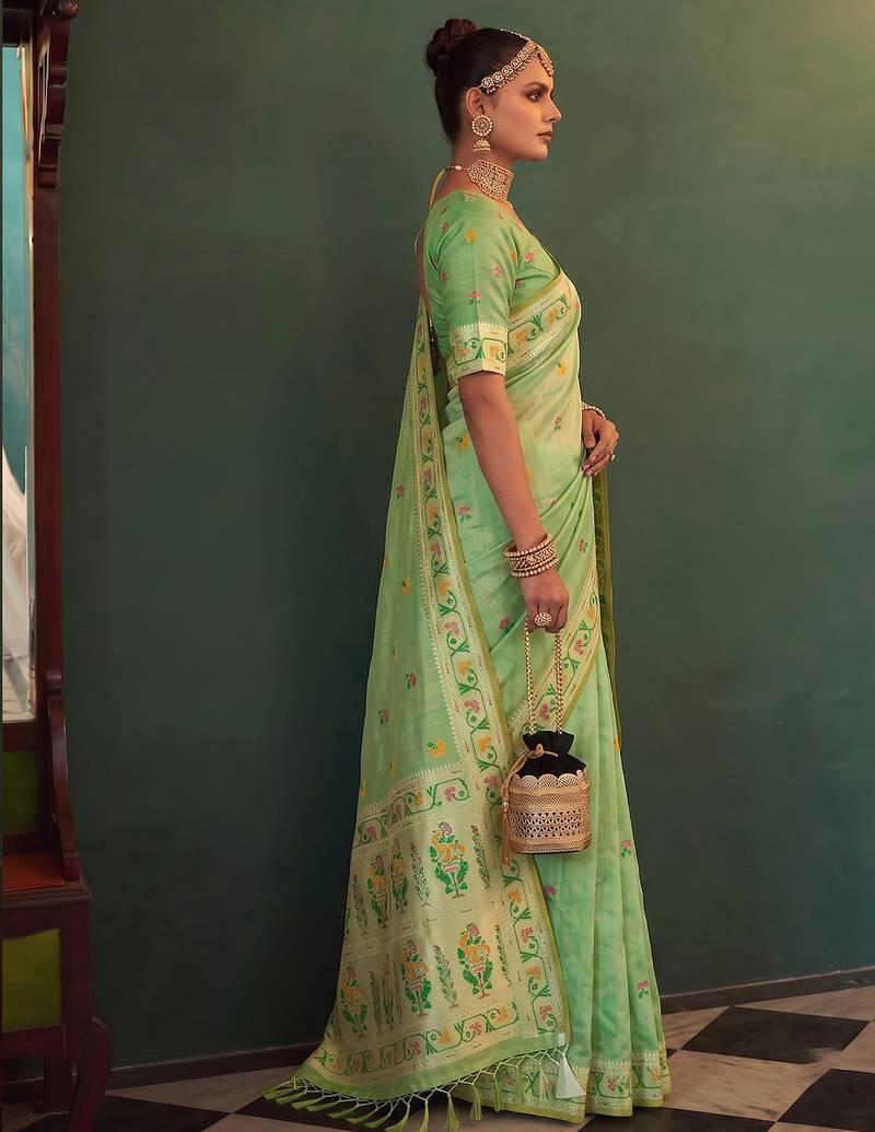 green tissue silk blend saree for women festive party wedding wear
