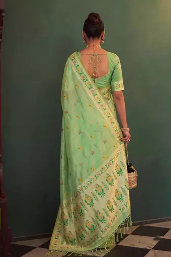 green tissue silk blend saree for women festive party wedding wear