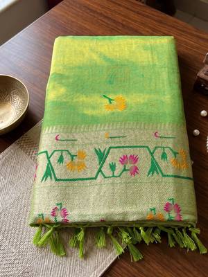 green tissue silk blend saree for women festive party wedding wear 4