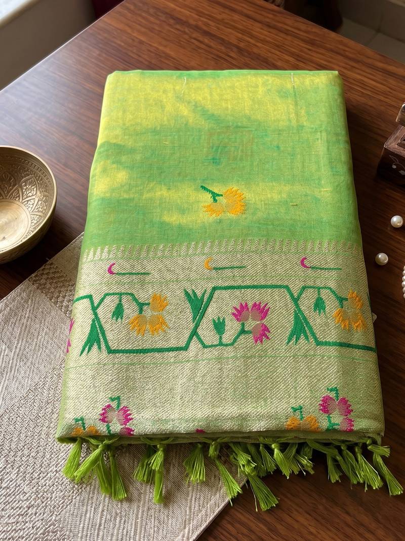 green tissue silk blend saree for women festive party wedding wear