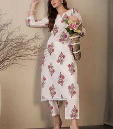 Floral Printed V-Neck Straight Pure Cotton Kurta With Trouser