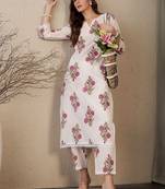 Floral Printed V-Neck Straight Pure Cotton Kurta With Trouser