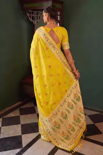 mustard tissue silk blend saree for women festive party wedding wear