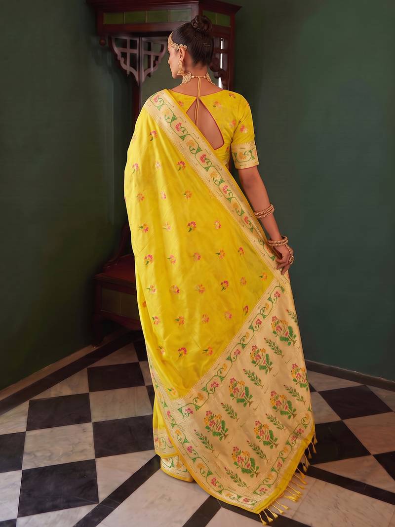 mustard tissue silk blend saree for women festive party wedding wear