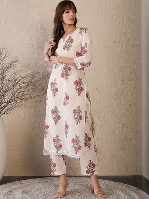 Floral Printed V-Neck Straight Pure Cotton Kurta With Trouser 2