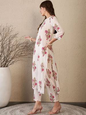 Floral Printed V-Neck Straight Pure Cotton Kurta With Trouser 3