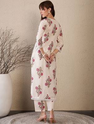 Floral Printed V-Neck Straight Pure Cotton Kurta With Trouser 4