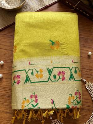 mustard tissue silk blend saree for women festive party wedding wear 4