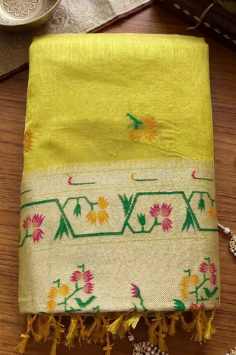 mustard tissue silk blend saree for women festive party wedding wear