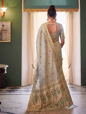 sky blue tissue silk blend saree for women festive party wedding wear 2