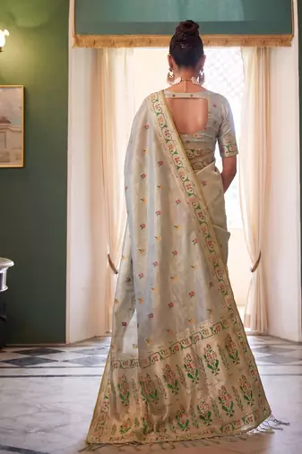 sky blue tissue silk blend saree for women festive party wedding wear