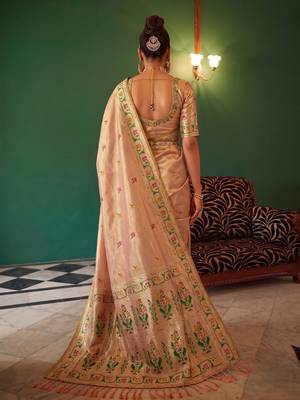 cream tissue silk blend saree for women festive party wedding wear 3