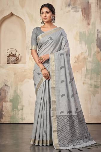 grey linen saree for women festive party wedding wear