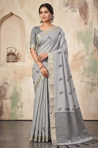 grey linen saree for women festive party wedding wear